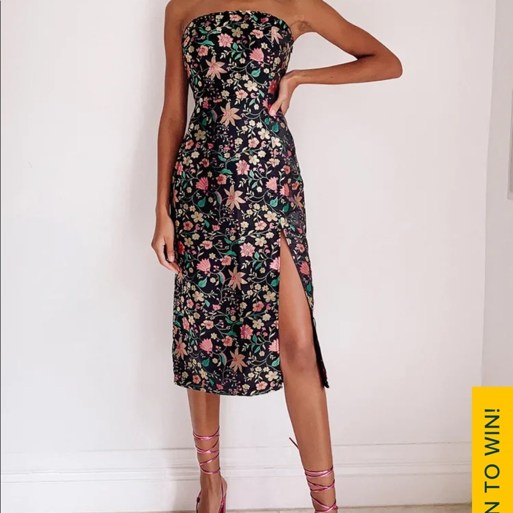 Make a Move Black Satin Floral Jacquard Strapless Mini Dress